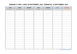 semaine 37 2025 dates et calendrier