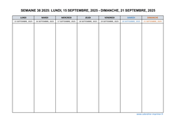 semaine 38 2025 dates et calendrier