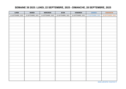 semaine 39 2025 dates et calendrier