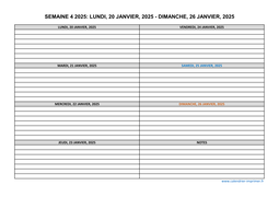 semaine 4 2025 dates et calendrier
