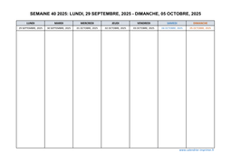 semaine 40 2025 dates et calendrier