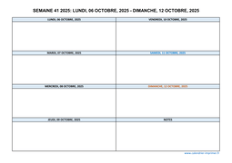 semaine 41 2025 dates et calendrier
