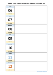 semaine 41 2025 dates et calendrier
