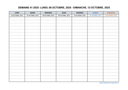 semaine 41 2025 dates et calendrier