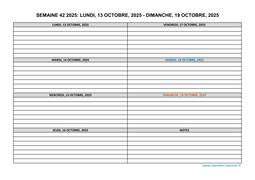 semaine 42 2025 dates et calendrier
