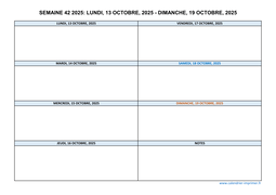 semaine 42 2025 dates et calendrier