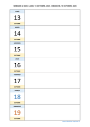 semaine 42 2025 dates et calendrier