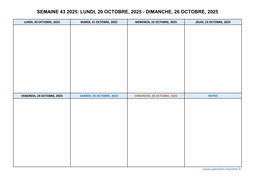semaine 43 2025 dates et calendrier