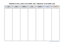 semaine 43 2025 dates et calendrier