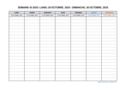 semaine 43 2025 dates et calendrier