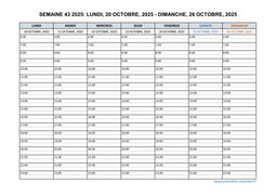 semaine 43 2025 dates et calendrier