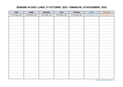 semaine 44 2025 dates et calendrier