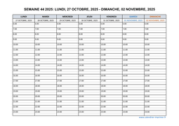 semaine 44 2025 dates et calendrier