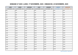 semaine 47 2025 dates et calendrier