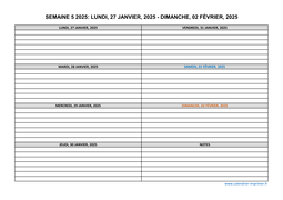 semaine 5 2025 dates et calendrier