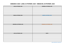 semaine 6 2025 dates et calendrier