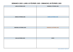 semaine 6 2025 dates et calendrier