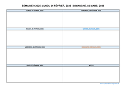 semaine 9 2025 dates et calendrier