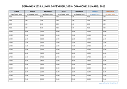 semaine 9 2025 dates et calendrier