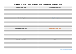 semaine 10 2026 dates et calendrier
