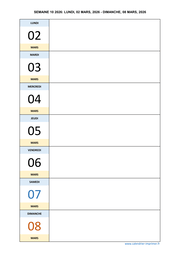 semaine 10 2026 dates et calendrier