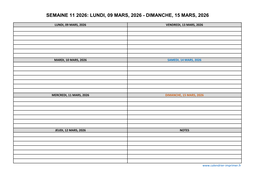 semaine 11 2026 dates et calendrier