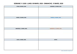 semaine 11 2026 dates et calendrier