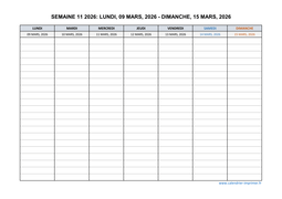 semaine 11 2026 dates et calendrier