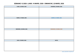 semaine 12 2026 dates et calendrier