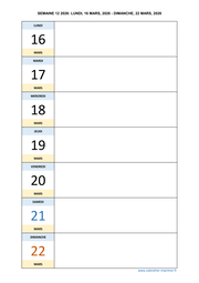 semaine 12 2026 dates et calendrier