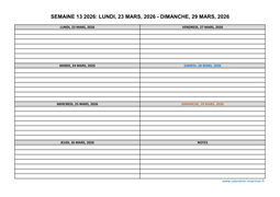 semaine 13 2026 dates et calendrier