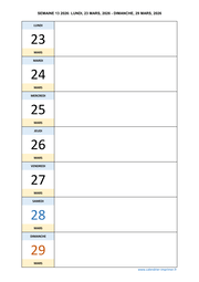 semaine 13 2026 dates et calendrier