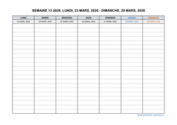 semaine 13 2026 dates et calendrier