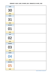 semaine 14 2026 dates et calendrier