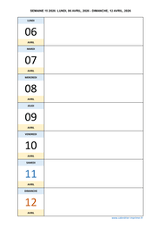 semaine 15 2026 dates et calendrier