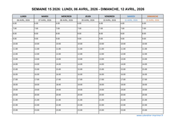 semaine 15 2026 dates et calendrier