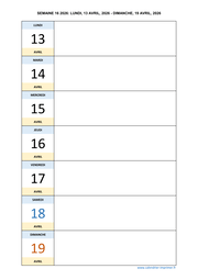 semaine 16 2026 dates et calendrier