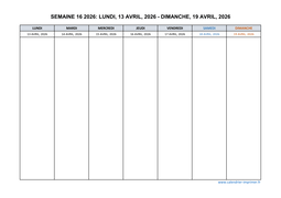 semaine 16 2026 dates et calendrier