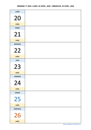 semaine 17 2026 dates et calendrier