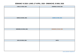 semaine 18 2026 dates et calendrier
