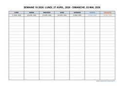semaine 18 2026 dates et calendrier