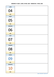 semaine 19 2026 dates et calendrier