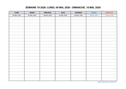 semaine 19 2026 dates et calendrier