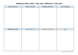 semaine 20 2026 dates et calendrier