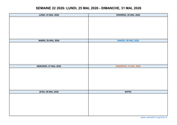 semaine 22 2026 dates et calendrier