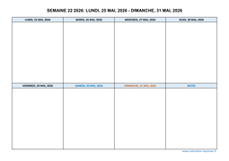 semaine 22 2026 dates et calendrier
