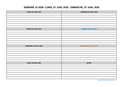 semaine 23 2026 dates et calendrier