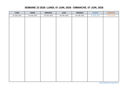 semaine 23 2026 dates et calendrier