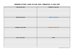 semaine 24 2026 dates et calendrier