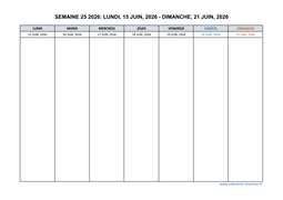 semaine 25 2026 dates et calendrier